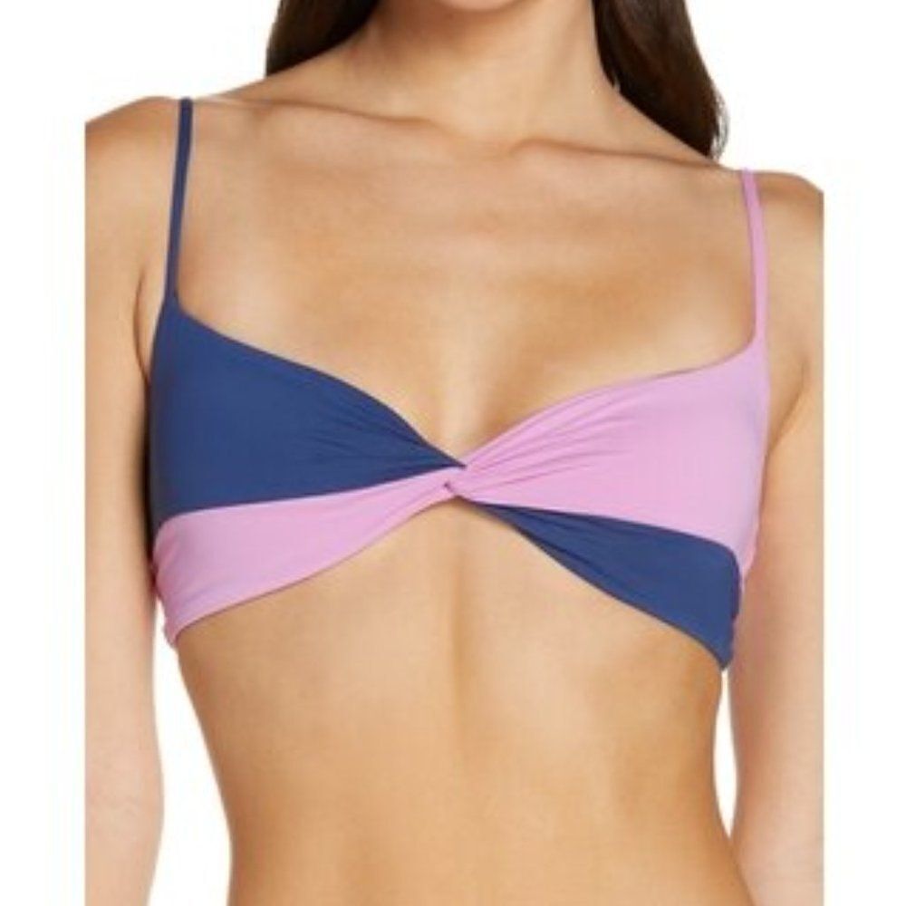 I*space Women's Pink & Blue Ringo Twist Colorblock Bikini Top Size Large